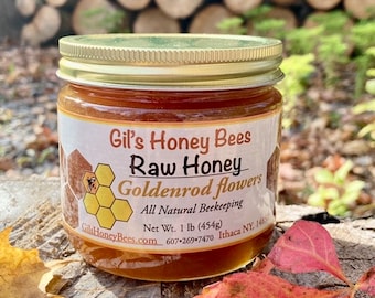 Artisan Raw goldenrod honey in 1lb glass jar. Pure Fall varietal honey made in NY