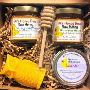 Raw Honey Gift Set: Beeswax Candle, Skin Salve & Honey Dipper