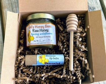 Raw Honey Gift Box – Spring Wildflower Honey, Beeswax Lip Balm