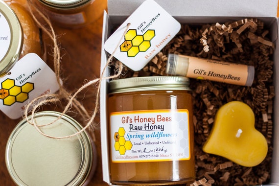 Small Gift Basket: Pure Honey, Beeswax Candles, Soap, Lip Balm Wildflower Creamed Honey