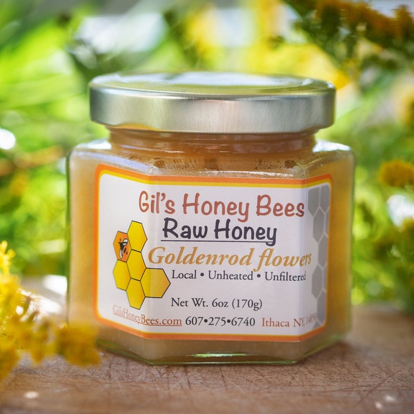 Hexagon honey jar, one jar of 6oz raw varietal honey