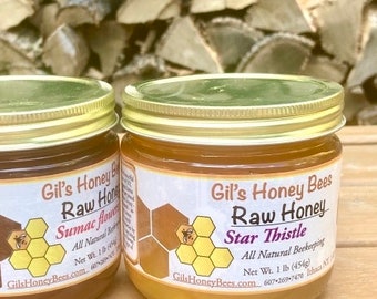 Raw Star Thistle honey jar, artisan honey, NY made summer raw honey