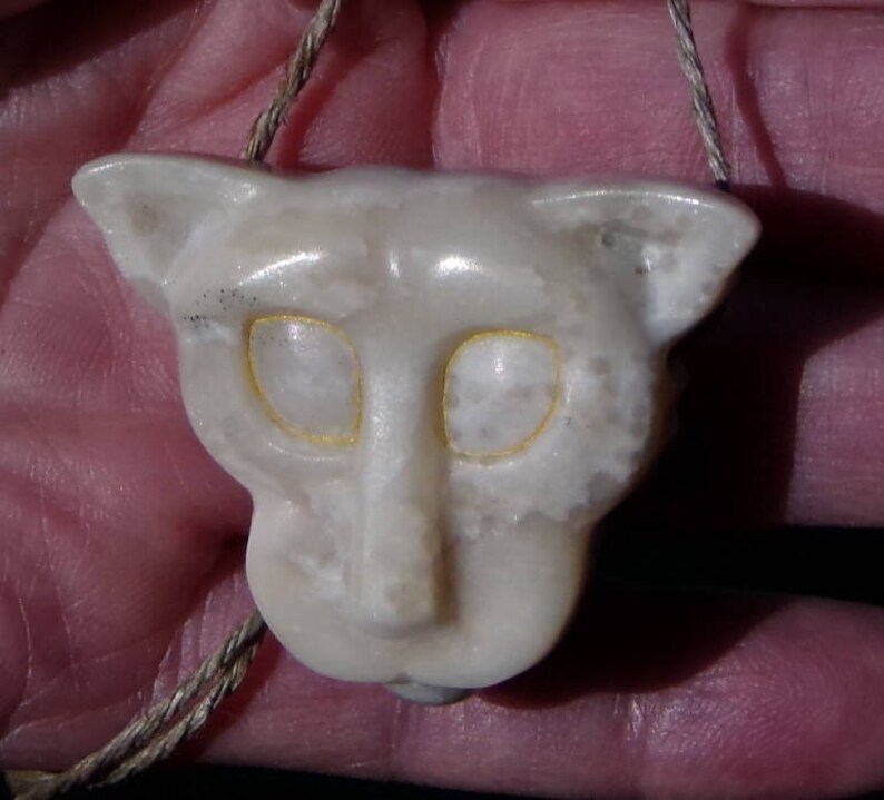 Hand Carved Healing Stone Cougar Head Pendant Necklace Etsy