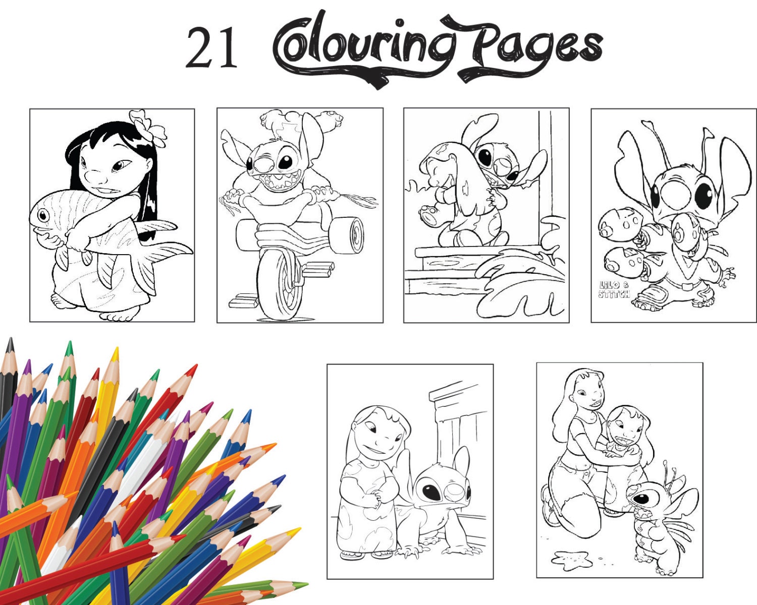 Children Colouring Pages 21 Assorted Colouring Pages of Lilo | Etsy