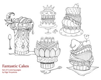 Fantastic Cakes Coloring Sheets for Birthday Parties, School, Homeschool, Kids' Coloring Pages, Art Activities, Summer Activity Pages