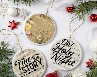 Christmas Hymn Ornament Transfers | DIY Christian Ornament Rub On Transfers | Vintage Hymnal Designs for 3" Ornaments