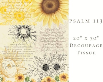 Psalm & Sunflower Decoupage Paper 20"x30" Tissue Paper For Decoupage Christian Mixed Media Craft Paper