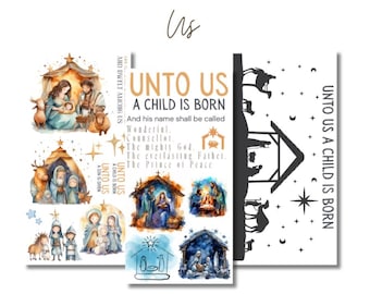 Unto Us Nativity Transfers | Rub On Transfer | Nativity Rub Ons | Christmas Transfers | Decals For Crafts