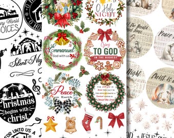 DIY Christian Christmas Ornament Transfers | Nativity, Hymns & Wreath Designs | Sized for 3" Ornament Blanks