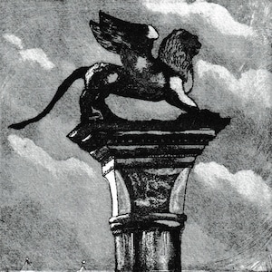 Venice - Winged Lion of San Marco - Original etching made on site - Print - Limited edition - signed Marlene Neumann