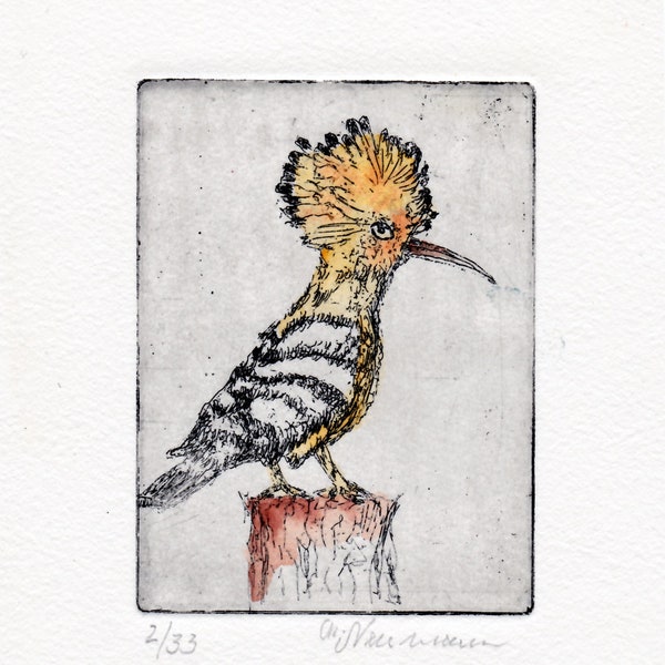 Wiedehopf - Hoopoe - Vogel des Jahres - Schwaben - Serie - Original-Radierung - Aquatinta - signiert Marlene Neumann