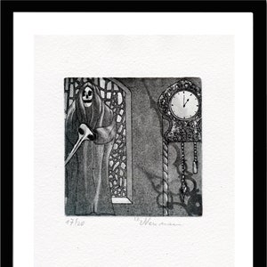 The Mask of the Red Death - mystical world - clock - original etching - miniature - limited edition