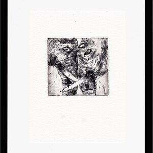 Elephant couple face to face Africa original etching lovers miniature for her, for him limited signed Marlene Neumann image 3