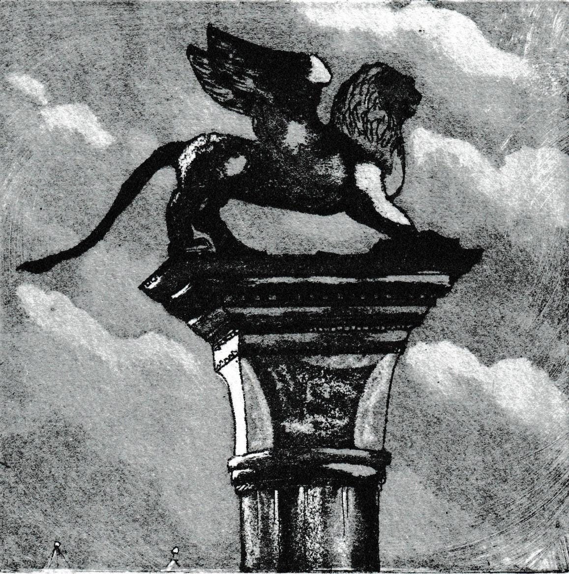 Venice - Winged Lion of San Marco - Original etching made on site - Print - Limited edition - signed Marlene Neumann