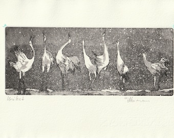 Dance of the cranes - found objects - unique - original etching - signed Marlene Neumann