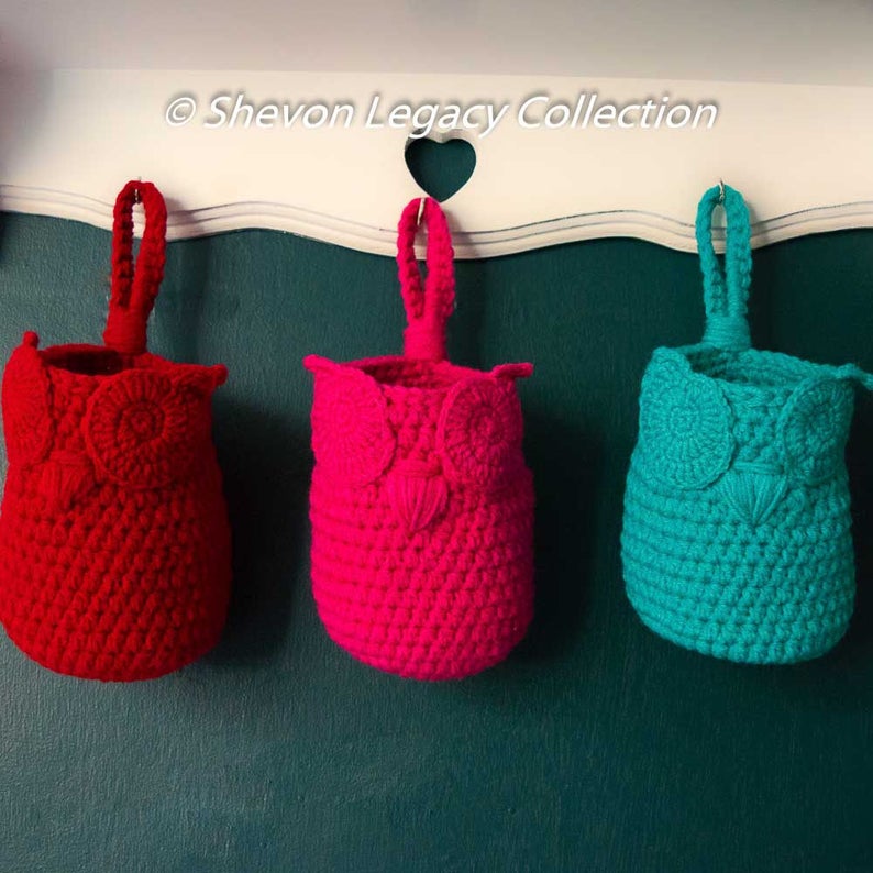 Crochet Pattern-Owl Hanging Storage Basket/ Crochet Hanging Basket Organizer Custom Colors image 4