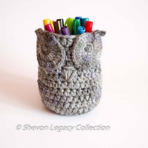 Crochet Pattern-Owl Basket Crocheted Bin Pen Holder Home Organizer