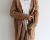 Brown oversize long knit, sweater, knitwear, knitted cardigan