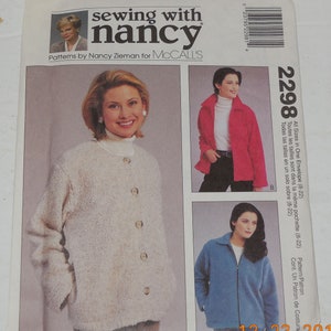 McCall&#39;s Sewing With Nancy 2298 Complete Uncut Factory Folds Sewing Pattern Misses&#39; Unlined Jacket Size S M L XL Waist 24-37