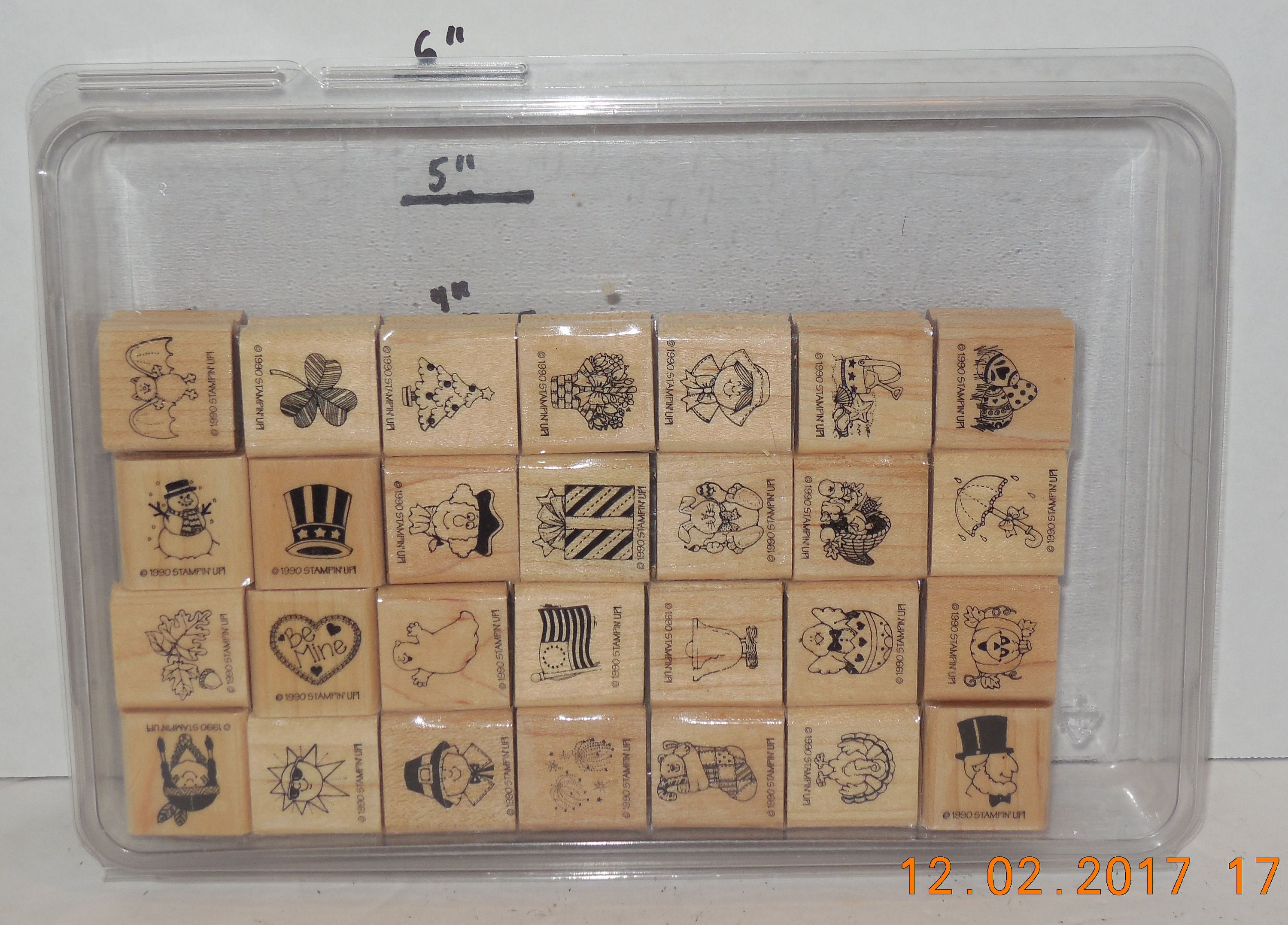 1990 Stampin' up Year Round Fun Rubber Stamp Set of 28 Mounted