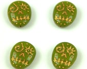 4pcs Czech Pressed Glass Beads - Skull - 16x13mm - Green Pea Gold - 53420-54302 (CZB-61)