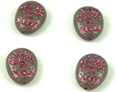 4pcs Czech Pressed Glass Beads - Skull - 16x13mm - Gray Fuchsia - 43020-54321 (CZB-62)