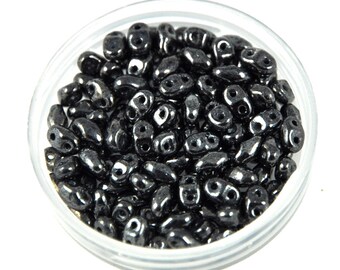 10grams Miniduo® 2 Hole Glass Beads - Opaque Jet Hematit - size: 2.5x4mm (MINIDUO-23980-14400)