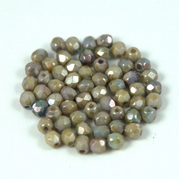 100pcs - Czech Firepolished Round Glass Beads - Alabaster Green Gray Luster - size: 3mm (FP-02010-65431-3mm)