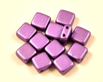 TILE-CM-02010-29704 size: 6x6mm Beige Metallic Satin Iris 40 pieces Starman Czech Mates Tile 2 Hole Glass Beads