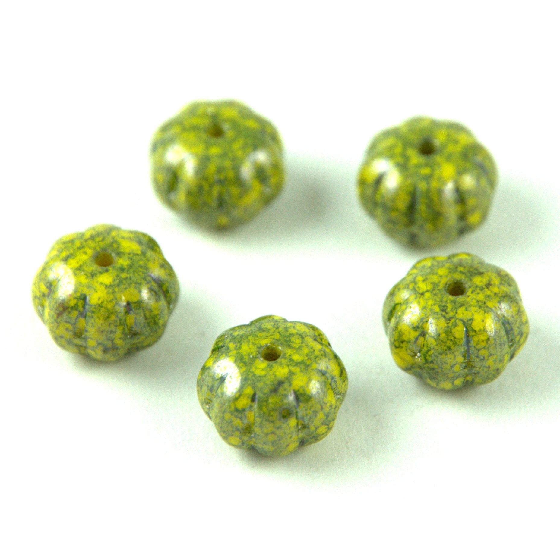 PUMPKIN-8x11-83120-14400 Yellow Luster 6 pieces Czech Pressed Glass Pumpkin Beads 8x11mm