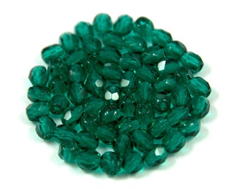 100pcs - Czech Firepolished Round Glass Beads - Dark Emerald - size: 3mm (FP-50740-3mm)