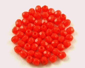 100pcs - Czech Firepolished Round Glass Beads - Opaque Red - size: 3mm (FP-93180-3mm)