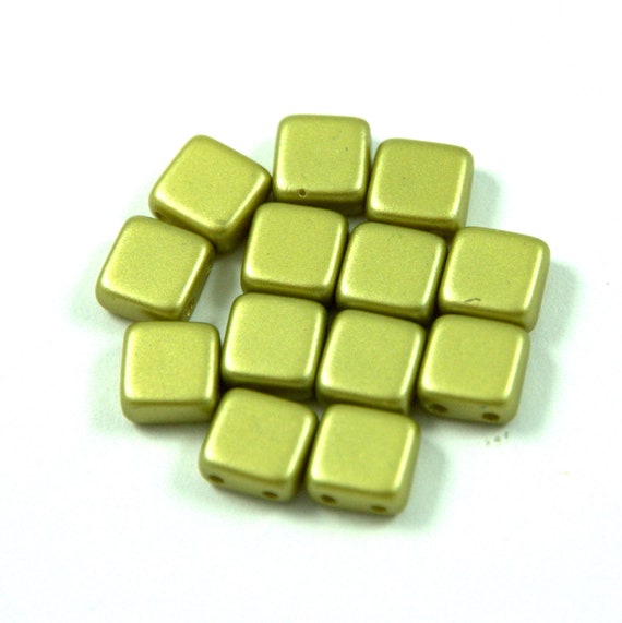 40 pieces Starman Czech Mates Tile 2 Hole Glass Beads Pastel Light Olivin size 6x6mm TILE CM 02010 25021