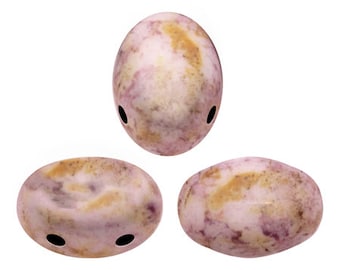 5 grams Samos par Puca 2 Hole Czech Glass Beads - Opaque Mix Rose Gold Ceramic Look  - size: 5x7mm (SAMOSPP-03000-15695)