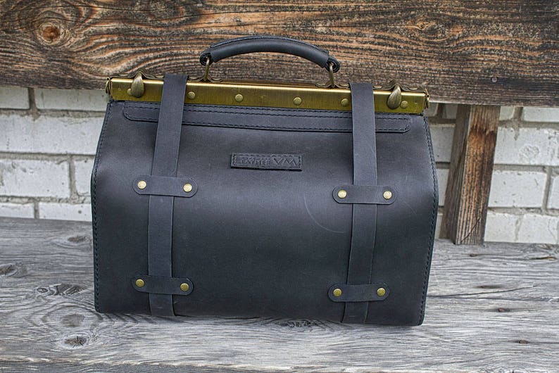 Medium Size Doctor Bag Genuine Black Leather | Etsy