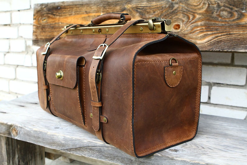 Huge doctor bag brown travel bag leather doctor bag genuine Etsy
