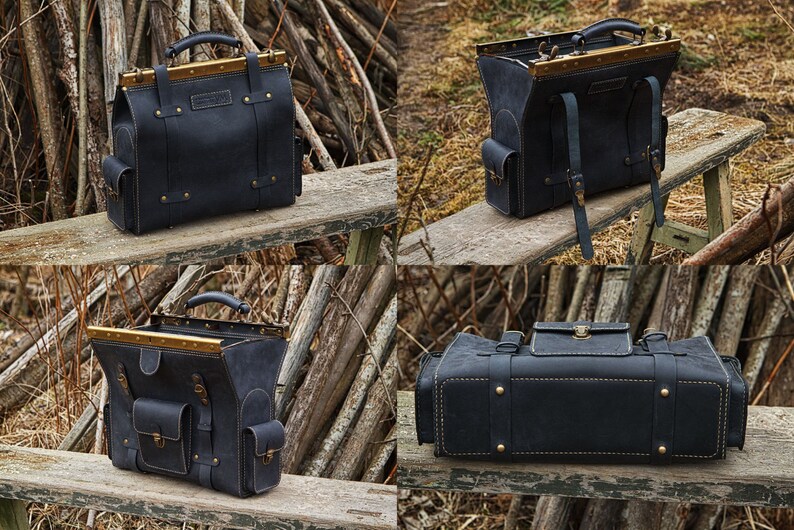 Briefcase bag black doctor bag leather briefcase genuine Etsy