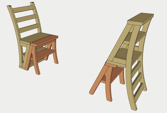 Silla de escalera convertible DIY | Plano de taburete de cocina | plegado  en 3 pasos | Silla de paso plegable | planes PDF