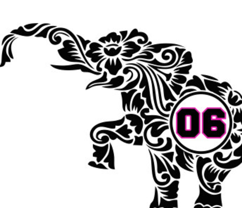 Floral Elephant Monogram Svg Dxf Cutting File Elephant Svg Etsy