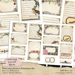 Kit de efímeras con encantadores puntos para diario, puntos para diario digital imprimibles, tarjetas para diarios basura y álbumes de recortes