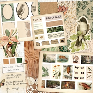 Woodland Cluster Builder Kit, Junk Journal versieringen, digitale cluster ephemera, lijm boek printables