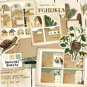 Natuurlijke schoonheid Digital Junk Journal Kit, botanische collagevellen, vintage afdrukbare junk Journal, botanische ephemera