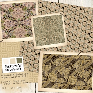 Nature's notebook Afdrukbaar botanisch papier, digitaal achtergrondpapier, natuurpatronen, uitbreidingskit