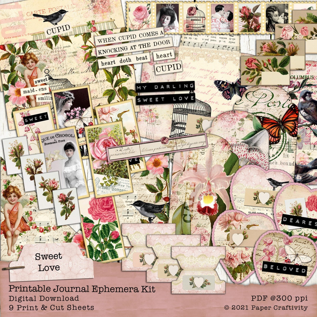 Sweet Love Printable Valentine's Ephemera Kit Digital - Etsy