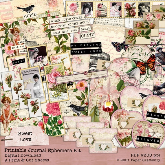 Sweet Love Printable Valentine's Ephemera Kit Digital | Etsy
