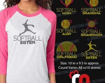 Softball Family Pack Rhinestone Template Digitial Download