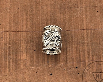 Viking Beard Bead, Jelling Style Dragon: 925 Sterling Silver, Hair Jewellery