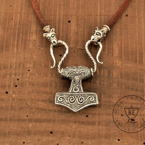 Skane Thor&#39;s Hammer Necklace Sterling Silver / Viking Amulet Viking Pendant Viking Necklace Thor&#39;s Hammer Necklace brown natural leather