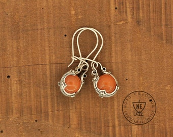Gotland Orange Aventurine Earrings, Sterling Silver, Viking Jewellery