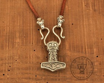 Mysterious Thor's Hammer Necklace Sterling Silver Viking Amulet Viking Pendant Viking Necklace Thor's Hammer Necklace brown natural leather